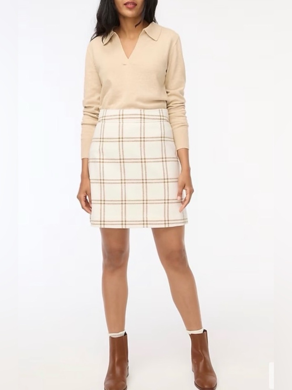 Jcrew Cream Plaid A-Line Women's Skirt